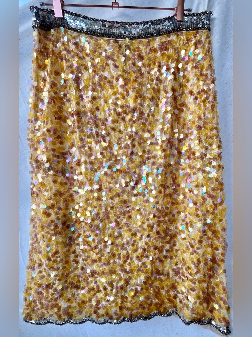 Zara Sequin Bead Embroidered Midi Skirt Yellow Silver Sirencore Fairycore Large - Picture 11 of 16